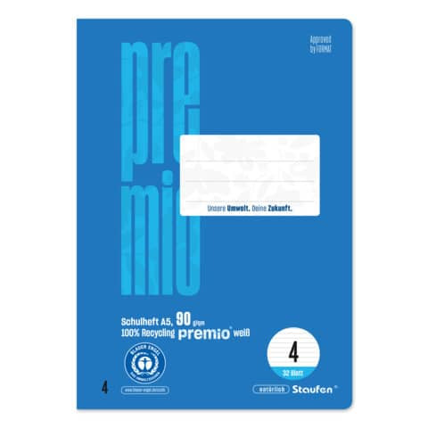Heft LIN4 A5 32 Blatt 10mm liniert blau STAUFEN PREMIO 040781004 90g