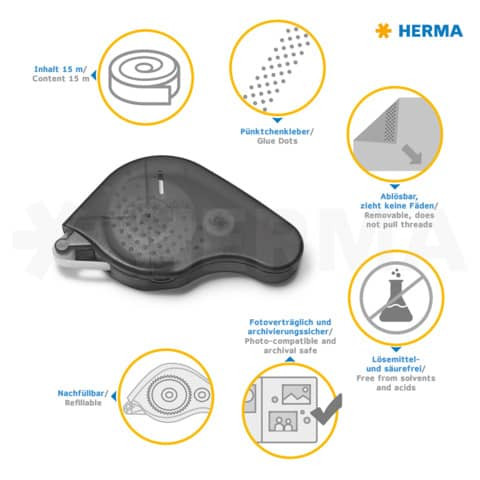 Klebespender Transfer ablösbar 15mx9mm HERMA 1067 blau