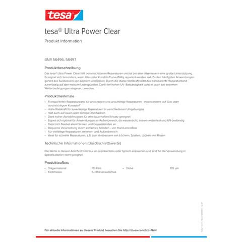 Gewebeband Ultra Power Clear transparent TESA 56497-00000-00 48mm x20m
