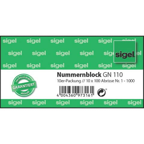 Garderobennummernblock sort. SIGEL GN110