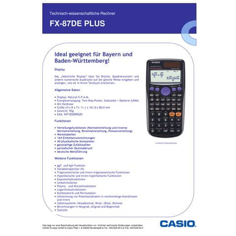 Wissenschaftlicher Schulrechner Casio FX-87DEPLUS-2 80x161x11mm