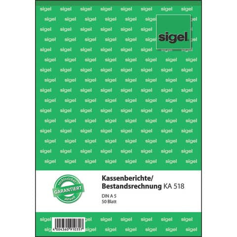Kassenbuch A5 50BL SIGEL KA518 Bestandsrechnung