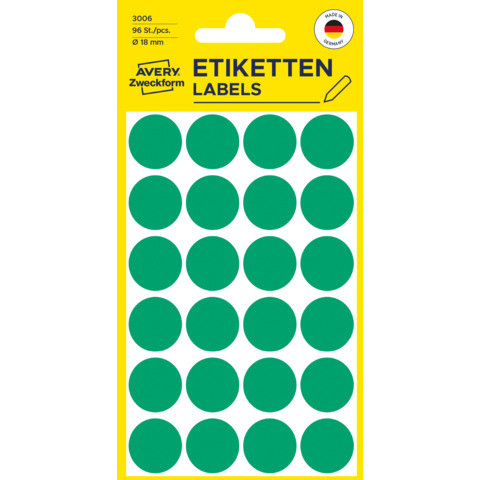Etiketten Ø18 mm grün 96 Stück ZWECKFORM 3006 permanent haftend