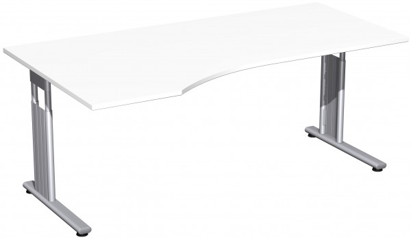 PC-Schreibtisch links höhenverstellbar, 1800x1000x680-820, Weiß/Silber