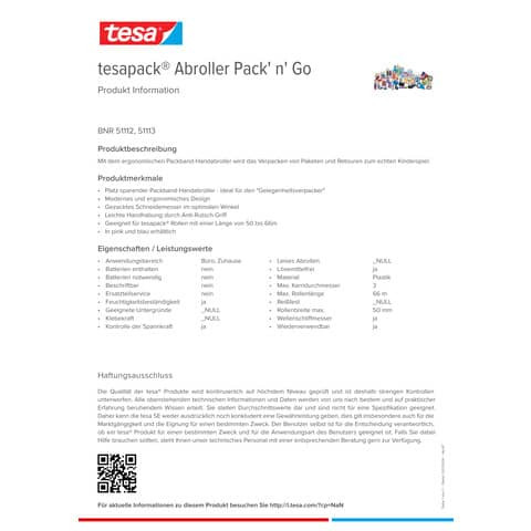 Packbandabroller Pack´n Go pink +1RL TESA 51113-00000-00