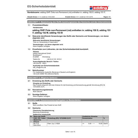 Folienstift 151F rot EDDING 151 002 non permanent