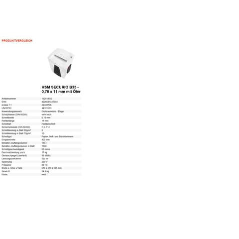 Aktenvernichter SecurioB35 ws HSM 1925111O 0,78x11mm