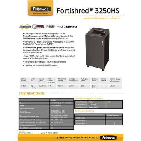 Aktenvernichter 32-50HS 0,8x5mm FELLOWES 4617201 Partikel