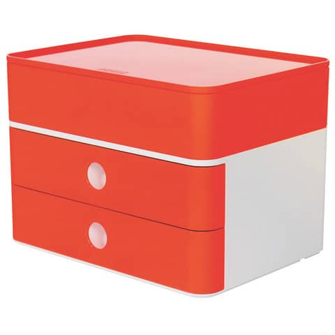 SMART-BOX PLUS ALLISON Schubladenbox mit Utensilienbox - stapelbar, 2 Laden, snow white/cherry red
