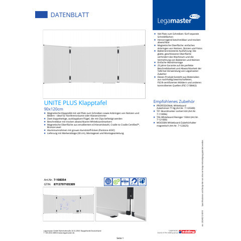 Klapptafel-Anlage UNITE PLUS weiß LEGAMASTER 7-108354 90x120cm