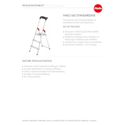 Sicherheitsleiter 3 Stufen silber HAILO 8160-307 L60 StandardLine