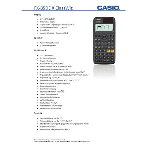 Schulrechner ClassWiz CASIO FX-85DEX