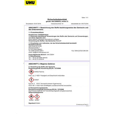 Klebstoff Duosan Rapid 42g UHU 49600 Universalkl. Tube