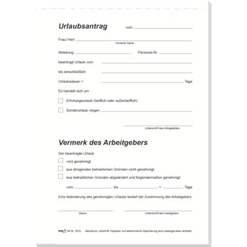 Urlaubsantragblock SD RNK 2916 A5 2x40BL