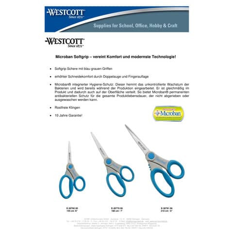 Schere Microban blau/grau WESTCOTT E-30760 00 15,5 cm
