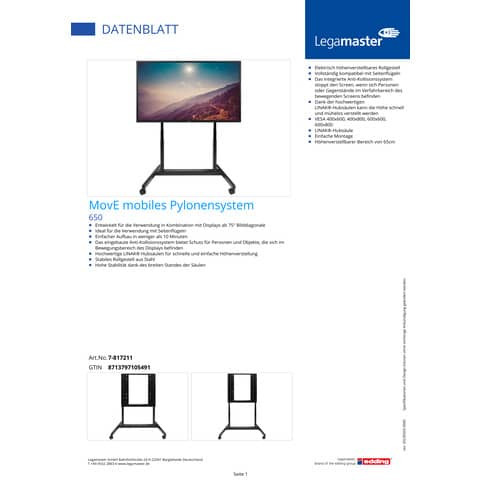 Standfuß für Touchdisplay schwarz LEGAMASTER 817211