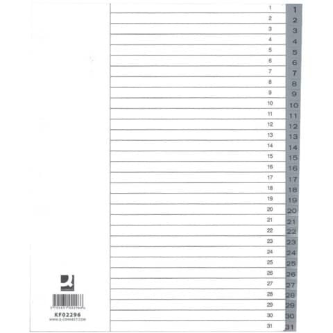 Zahlenregister - 1 - 31, PP, A4 Überbreite, 31 Blatt, grau