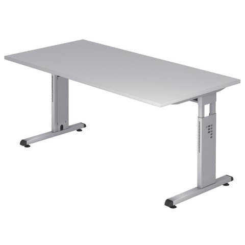 Schreibtisch C-Fuß - 160 x 65-85 x 80 cm, höhenverstellbar, Grau/Silber, mit Montageservice