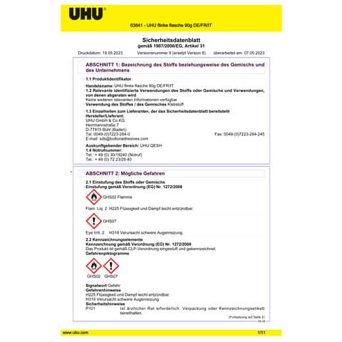 Alleskleber Flinke Flasche 90g UHU 46315 mit Lösungsmittel