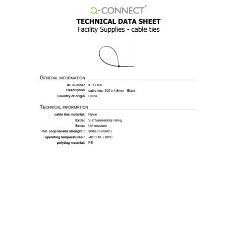 Kabelbinder 100ST schwarz 30cm x 4,8mm Q-CONNECT KF17188