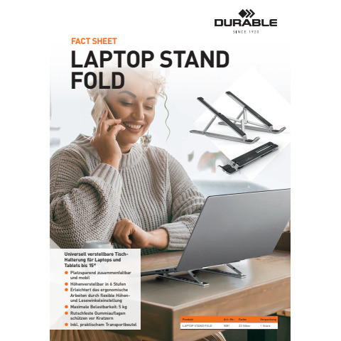 Notebookständer Alu bis 15Zoll met.silbe DURABLE 5051 23 FOLD