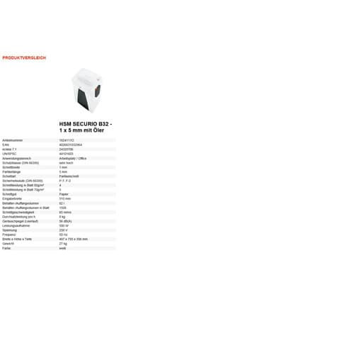 Aktenvernichter SecurioB32 ws HSM 1824111O 1x5mm