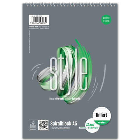 Spiralblock A5 40BL lin. perf. STAUFEN STYLE 608541010 ECF 70g