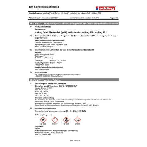 Lackmalstift 750 2-4mm gelb EDDING 4-750005 Rundspitze