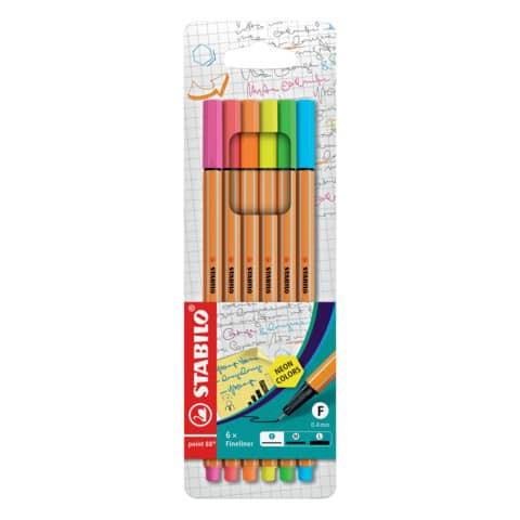 Feinliner point 88® EF 0,4 mm Etui 6 St. STABILO 88/6-1 neon sortiert
