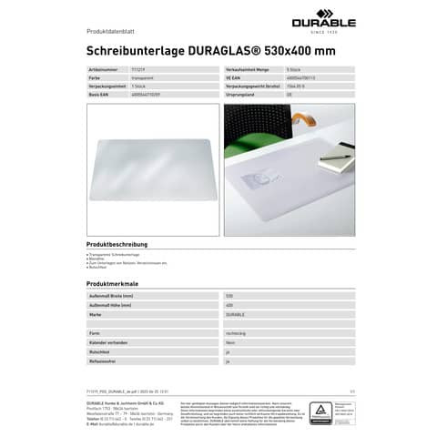 Schreibunterlage transparent DURABLE 7112 19 40,53 cm