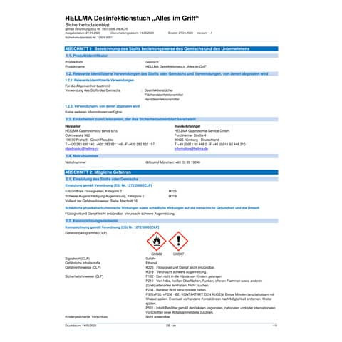 Reinigungstuch Desinfektion 70ST HELLMA 60122807