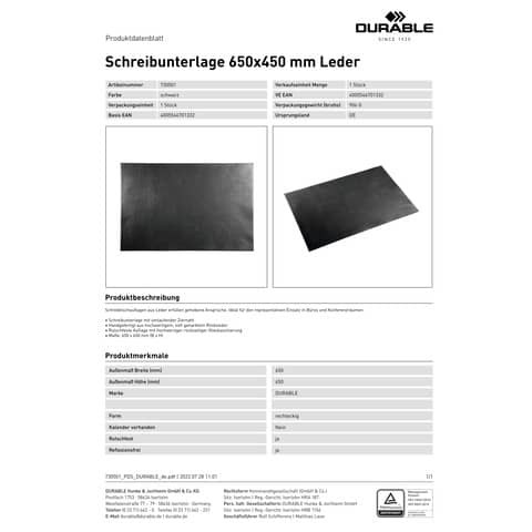 Schreibunterlage Leder schwarz DURABLE 7305 01 65x45cm