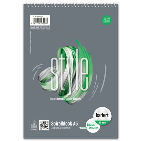 Spiralblock A5 40BL kar. perf. STAUFEN STYLE 608541020 ECF 70g