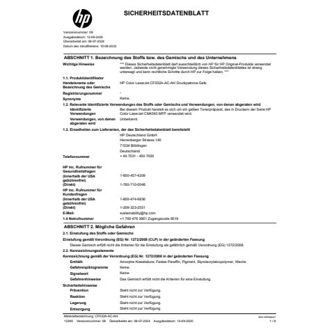 Lasertoner yellow HP CF032A