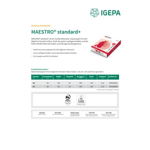 Kopierpapier A4/80g 500BL weiß MAESTRO 94928A80S