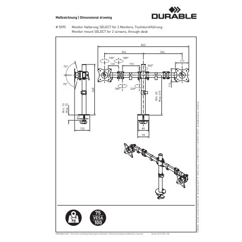 Bildschirmträger SELECT 2 Monitor 27Zoll DURABLE 5095 23 Tischklemme Stahl