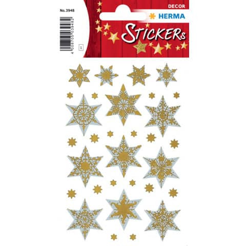 3948 Sticker DECOR Sterne 6-zackig, silber, reliefgeprägt