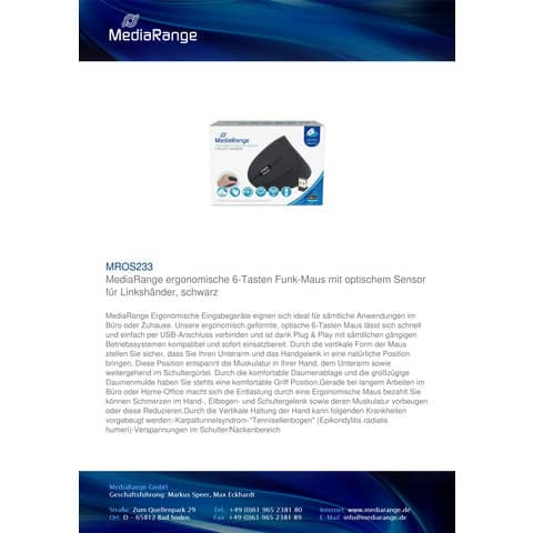 Maus optisch schwarz links MEDIARANGE MROS233