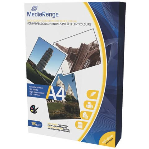 Inkjet Fotopapier 100BL A4 weiß MEDIARANGE MRINK107 135g hochglänzend