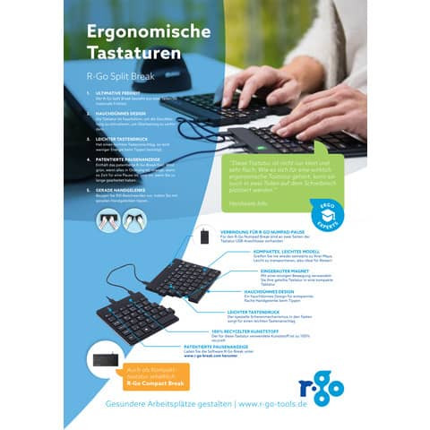 R-Go Split Break Ergonomische Tastatur R-GO TOOLS RGOSP-DEWIBL QWERTZ (DE)