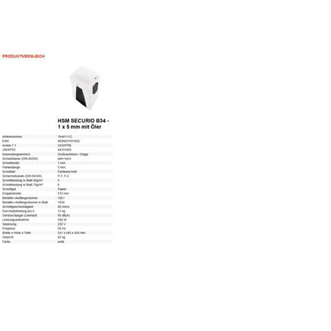 Aktenvernichter Partikel +Öler HSM 1844111O B34 1x5mm