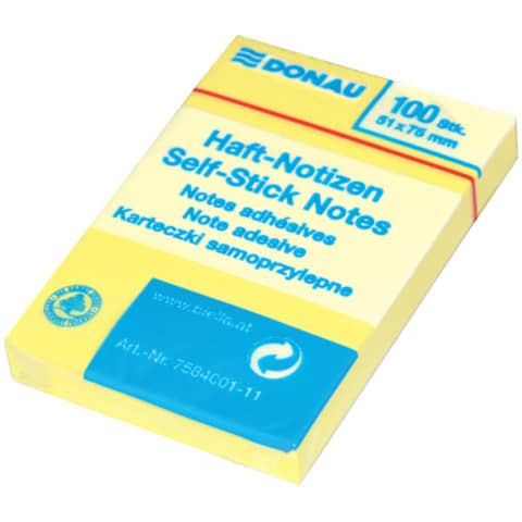 Haftnotizblock 100BL gelb DONAU 7584001-11 51x75mm