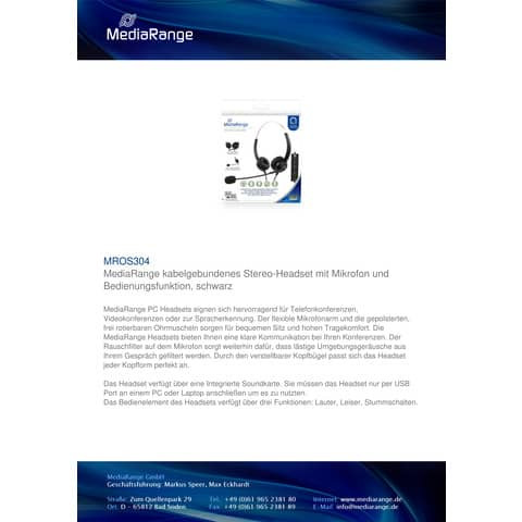 Headset Stereo schwarz/silber MEDIA RANGE MROS304