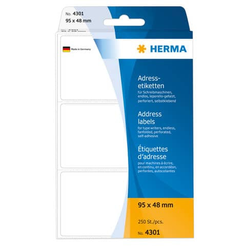 Adressetiketten Endlos 95x48mm weiß HERMA 4301 250 Stück leporello-gefalzt