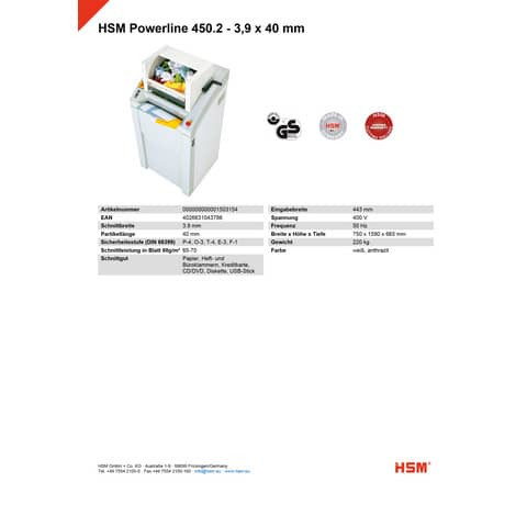 Aktenvernichter Crosscut HSM 1503154 450.2 3,9x50