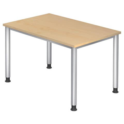 Schreibtisch 4-Fuß-Gestell rund - 120 x 68-76 x 80 cm, höhenverstellbar, Ahorn/Silber, mit Montagese