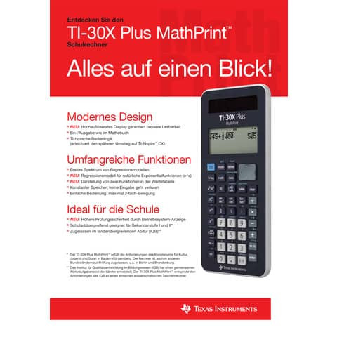 Schulrechner 4-zeilig schwarz TEXAS TI30XPlus MathPrint Solar