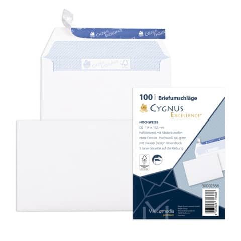 Briefhülle C6 HK 100g weiß CYGNUS EXCELLENCE 30002366 100ST