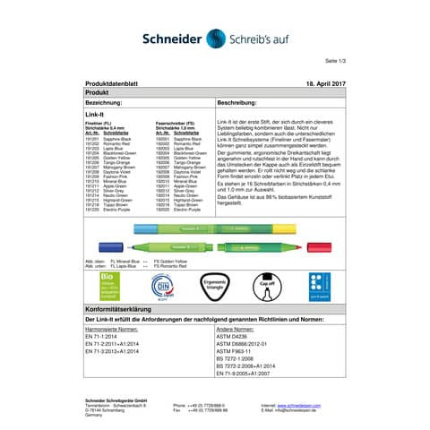 Faserschreiber Link-It apfelgrün SCHNEIDER 192011