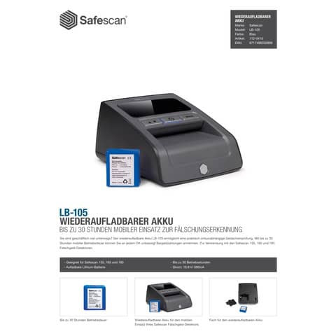Akku Batterie LB-105 SAFESCAN 112-0410